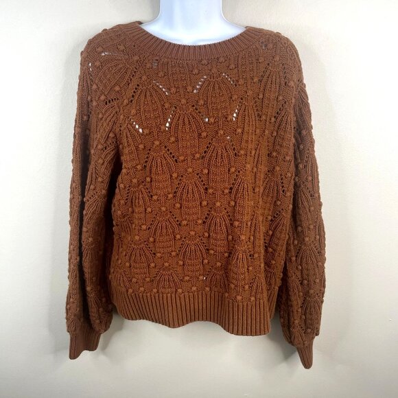 Womens Cottagecore Bobble Cable Knit Rustic Sweater Medium Crochet Country Chic - Picture 1 of 10